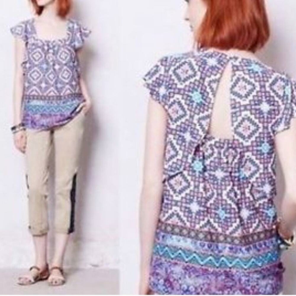 Meadow Rue Aztec Tile Flutter Sleeve Blouse Size 2